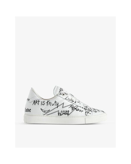 Zadig & Voltaire White La Flash Branded-text Leather Trainers