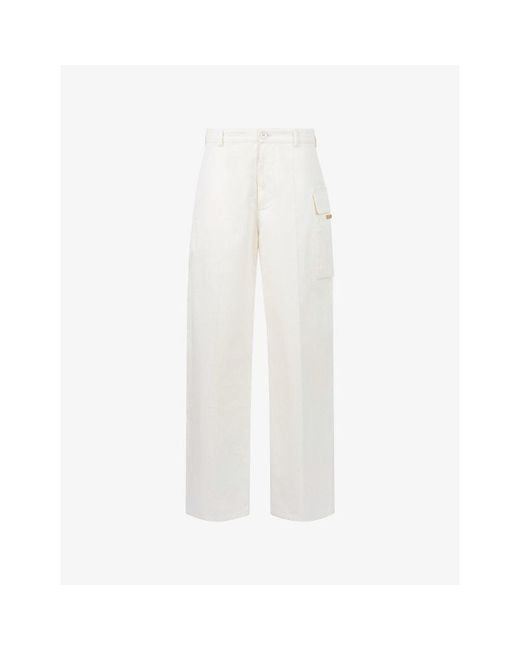 Marni White Logo-Patch Relaxed-Fit Cotton Gabardine Cargo Trousers