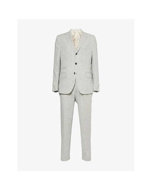 Eleventy Gray Notch-Lapels Tapered-Leg Wool-Blend Suit for men