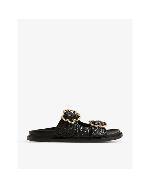 Ted Baker Black Rinnely Floral-quilted Buckled Leather Sandals