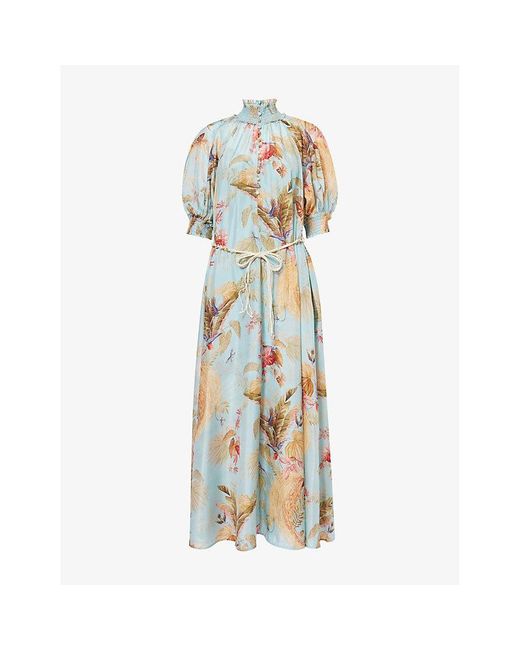 Zimmermann Metallic Ascension Billow Floral-Print Silk Maxi Dress
