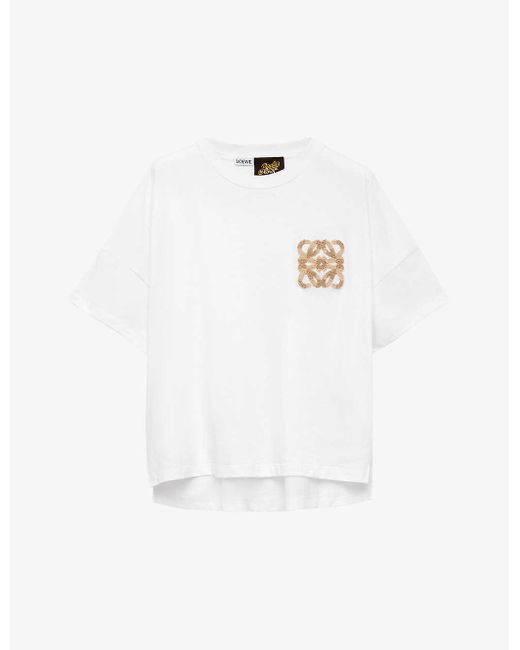 Loewe White X Paula's Ibiza Anagram-embroidered Relaxed-fit Stretch-cotton-blend T-shirt
