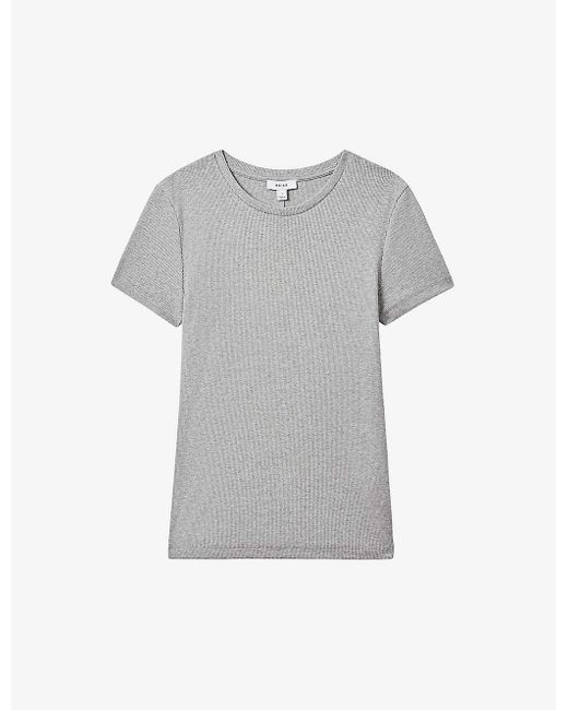 Reiss Gray Victoria Scoop-neck Stretch-cotton T-shirt