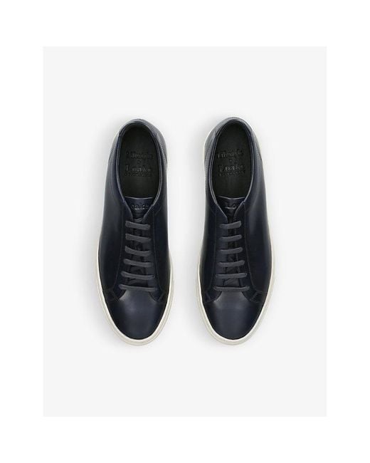 Loake Blue Sprint Contrast-Stich Leather Low-Top Trainers for men