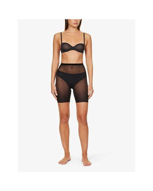 Wolford Gray Semi-Sheer High-Rise Stretch-Tulle Shorts