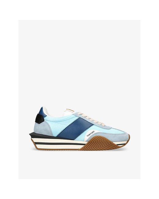 Tom Ford Blue James Logo-print Leather And Suede Low-top Trainers for men