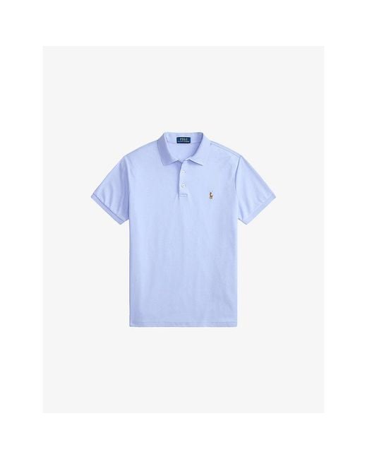Polo Ralph Lauren Blue Logo-Embroidery Short-Sleeved Cotton Polo Shirt for men