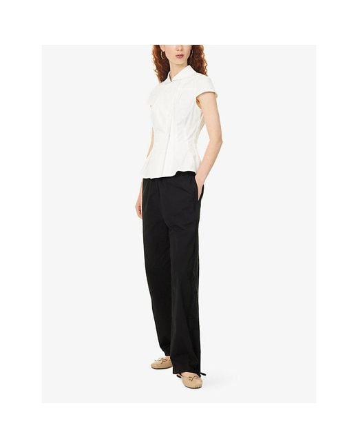 Peachy Den Black Renee Wide-Leg Cotton-Blend Trousers