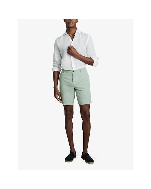 Reiss Green Ezra Straight-leg Relaxed-fit Linen-blend Shorts for men