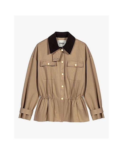 Maje Brown Corduroy-Collar Chest-Pocket Cotton-Blend Jacket