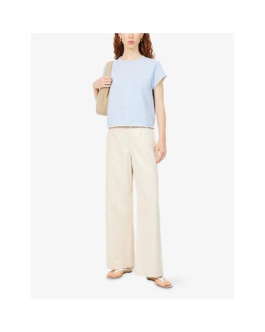 ME+EM Blue Baby Tee Short-Sleeve Cotton Sweatshirt