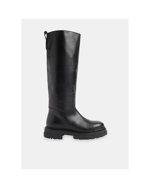 Whistles Black Maceo Lug-sole Leather Knee-high Boots