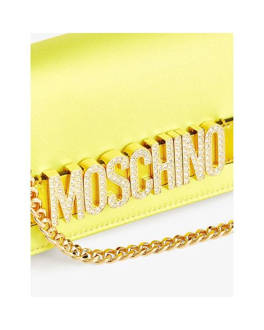 Moschino Yellow Strass Brand-plaque Satin Wallet