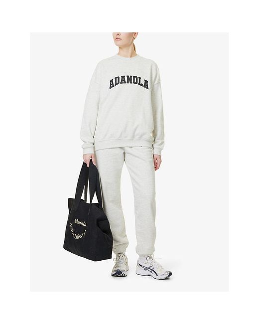 ADANOLA White Varsity Oversized Crewneck Organic-Cotton Fleece Sweatshirt