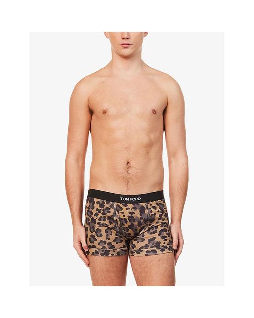 Tom Ford White Branded-waistband Leopard-print Stretch-cotton Boxer Briefs for men