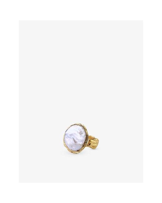 La Maison Du Couturier Metallic Ece London The Aphrodite Baroque 22Ct Vermeil Zircon And Pearl Ring