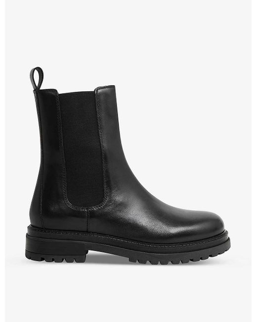 Reiss Black Thea Chunky-soled Leather Chelsea Boots