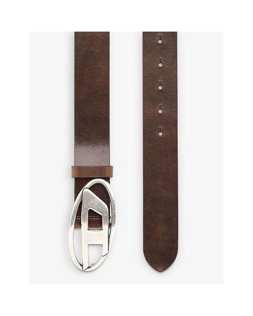 DIESEL Metallic B-1Dr Logo-Buckle Leather Belt for men