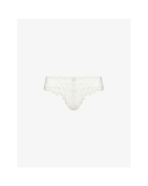 Panache White Allure Floral-Embroidered Stretch-Woven Thong