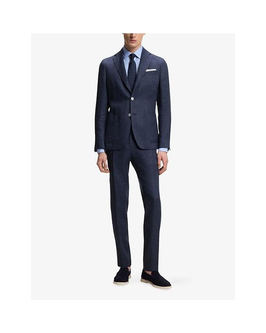 Boss Blue Slim-Fit Micro-Pattern Linen-Blend Blazer for men