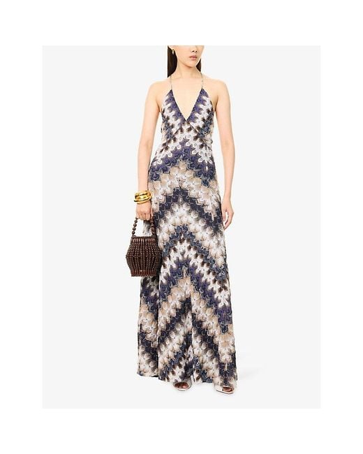 Missoni White V-Neck Raschel-Lace Knitted Maxi Dress