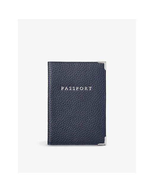 Aspinal Blue Vy Saffiano-leather Passport Cover