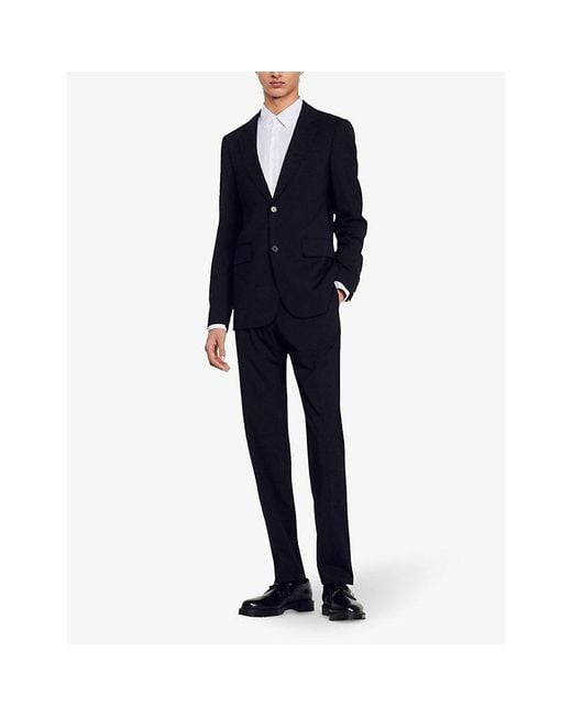 Sandro Black Single-Breasted Virgin-Wool Jacket for men