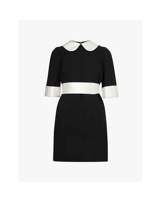 Dolce & Gabbana Black Collared Crepe-texture Wool-blend Mini Dress