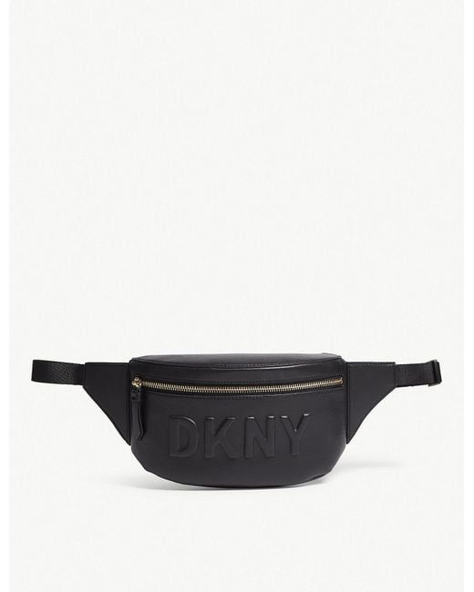DKNY Black Tilly Logo Leather Belt Bag for men