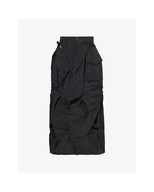 Junya Watanabe Black Patch-pocket High-rise Canvas Midi Skirt