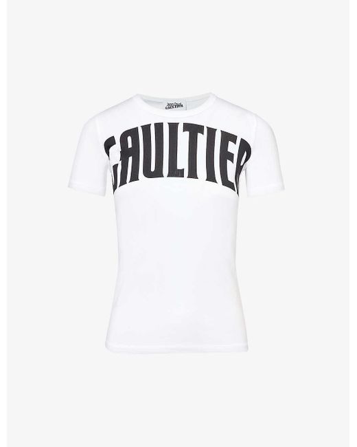 Jean Paul Gaultier White Logo-pattern Slim-fit Stretch-organic Cotton T-shirt X