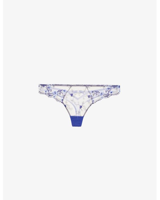 Aubade Blue Idylle À Giverny Mid-rise Stretch-woven Briefs