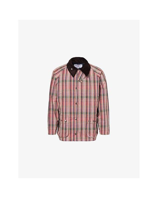 Barbour X Noah Madras Bedale Plaid-Pattern Cotton Jacket in Red