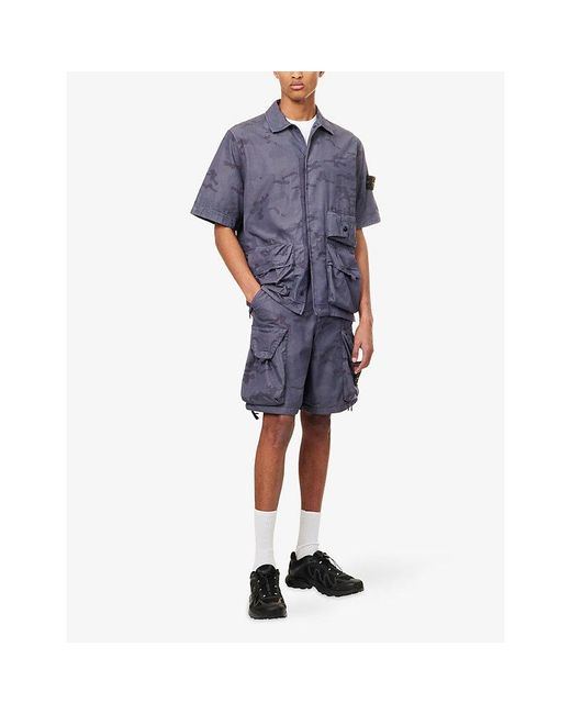 Stone Island Purple Camo Compass-Badge Ripstop Cotton-Blend Shirt for men