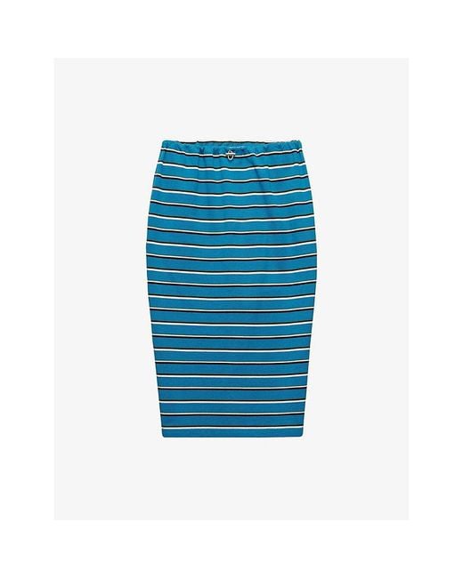 Prada Blue Striped Triangle-Logo Cotton Piqué Midi Skirt