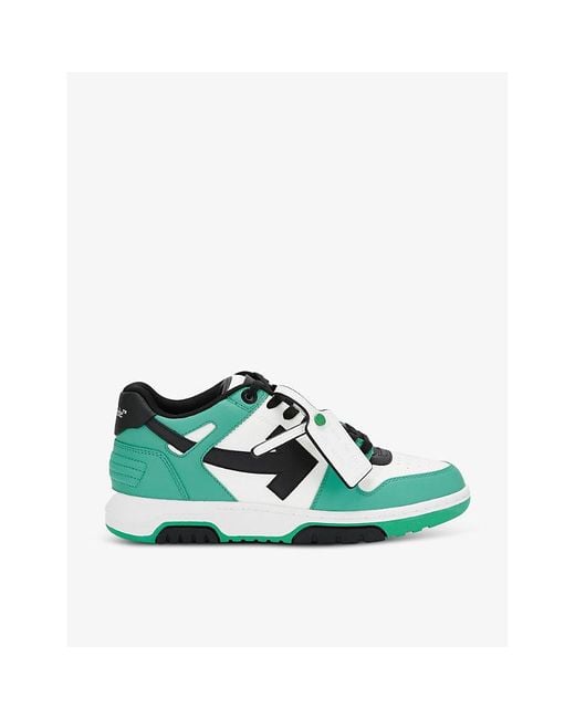 Off-White c/o Virgil Abloh Green Out Of Office Logo-embroidered Leather Low-top Trainers for men