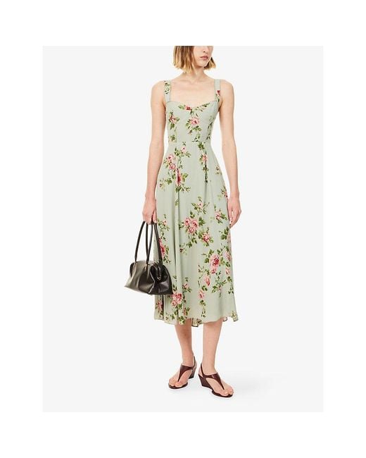 Reformation Metallic Lela Floral-Print Woven Midi Dress