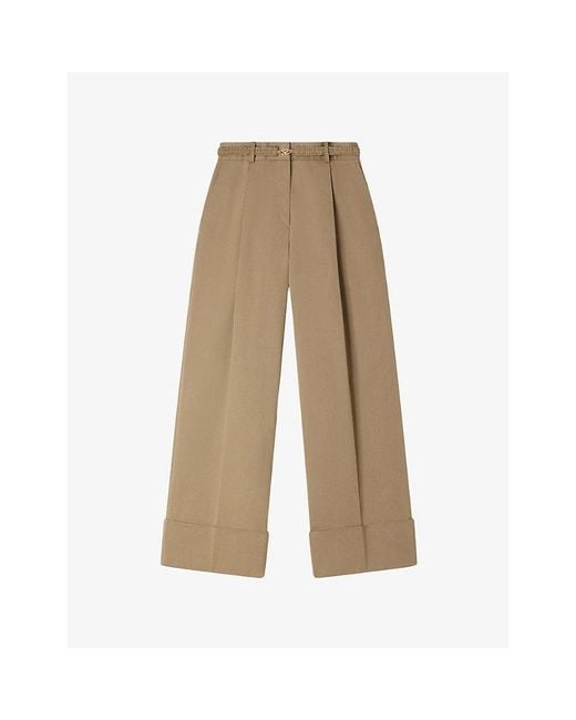 Sandro Natural Wide-Leg High-Rise Cotton-Blend Suit Trousers