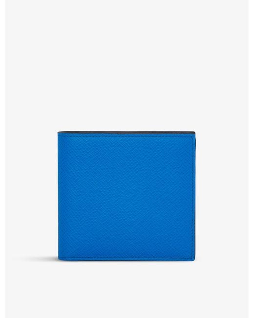 Smythson Panama Bi-fold Cross-grain Leather Wallet in Blue for Men | Lyst