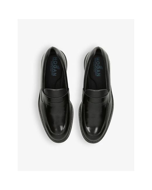 Hogan Black H576 Chunky-sole Leather Penny Loafers for men