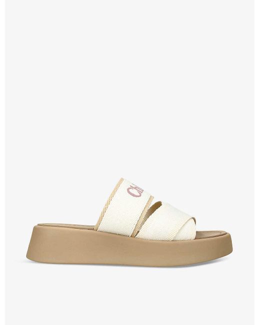 Chloé White Mila Logo-embellished Woven Wedge Sandals