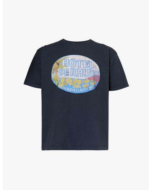 Rhude Blue Dimora Graphic-print Cotton-jersey T-shirt for men