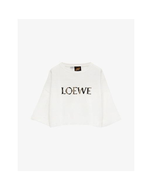 Loewe White X Paula's Ibiza Cropped Relaxed-fit Cotton-blend-jersey T-shirt