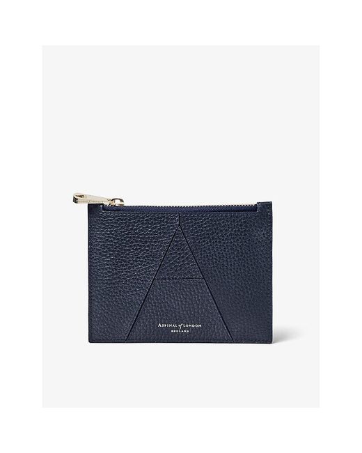 Aspinal Blue Essential 'a' Small Grained-leather Pouch