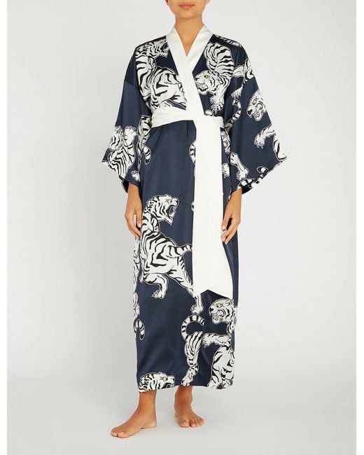 Olivia Von Halle Queenie Rora Silk Kimono Robe in Blue | Lyst Australia