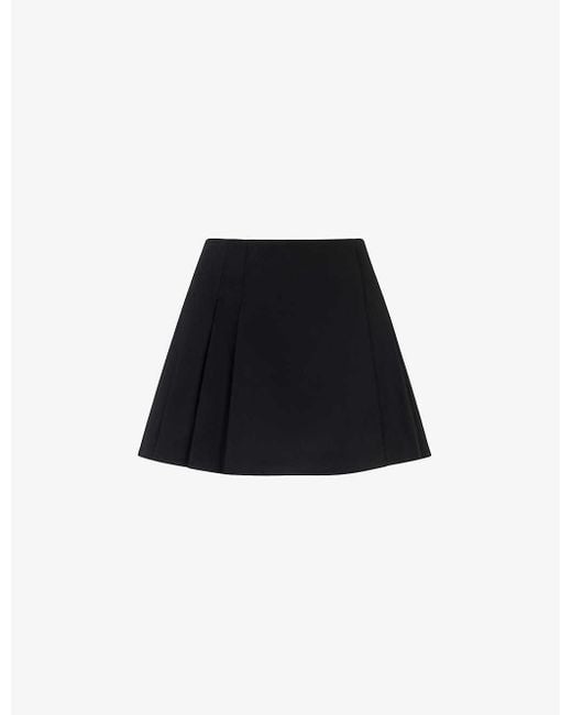 Whistles Black Pleated Cotton Mini Skirt