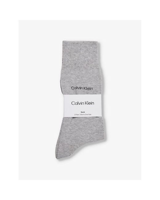 Calvin Klein Gray Branded Mid-calf Pack Of Three Cotton-blend Knitted Socks for men