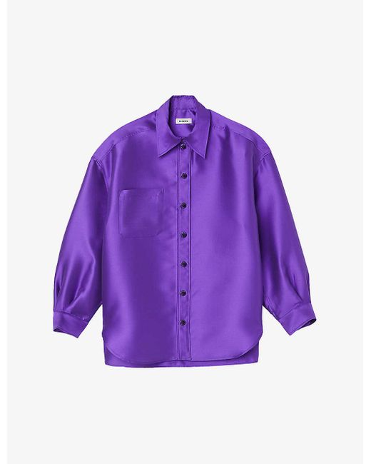 Sandro Purple Effie Oversized Satin Shirt