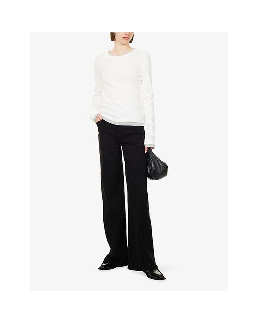 7 For All Mankind Black Lotta Wide-Leg Cotton Denim Jeans