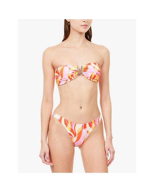 Away That Day Pink Amalfi Graphic-Print Bikini Bottoms